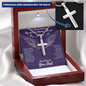 As I Sit In Heaven Navy - From Your Dad in Heaven - Engravable Snake Chain Cross Necklace - The Gift Eternal