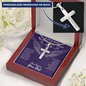 As I Sit In Heaven Navy - From Your Dad in Heaven - Engravable Snake Chain Cross Necklace - The Gift Eternal