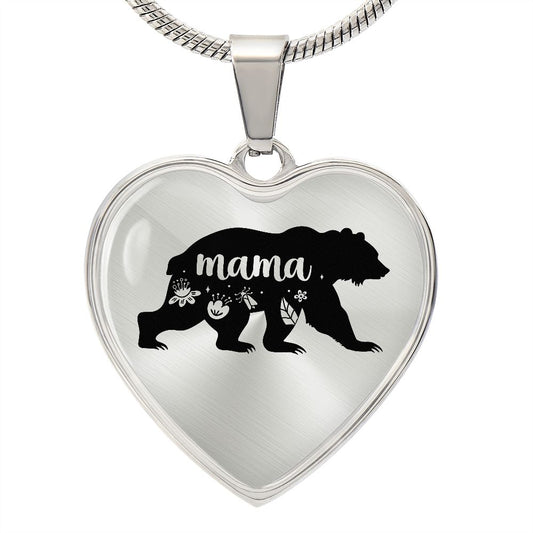 Mama Bear - Engravable Heart Pendant Necklace