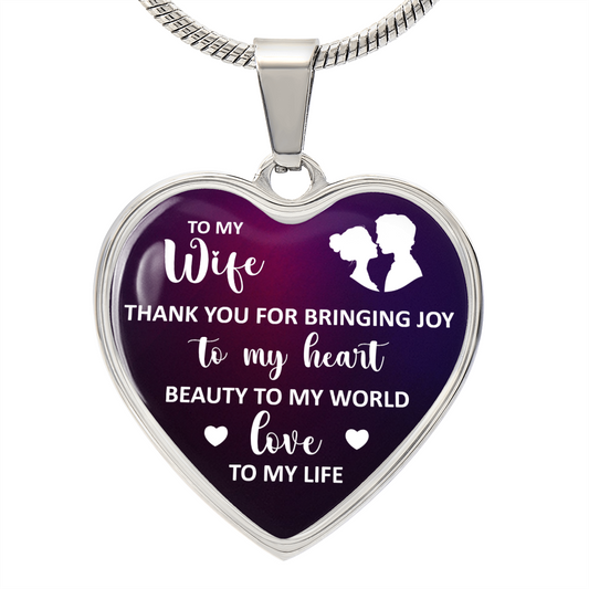 To My Wife - You Bring Joy - Engravable Heart Pendant Necklace
