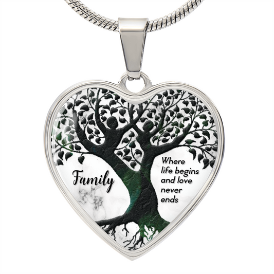 Family Where Life Begins Engravable Heart Pendant Necklace