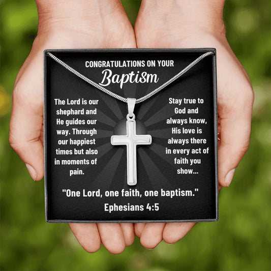 Christian Baptism Cross Gift - Congratulations on Your Baptism - Engraved Cross Necklace for Him and Her - Personalized Engraving Gift