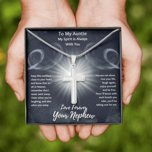To My Auntie - Love Forever Your Nephew - My Spirit Is Always With You - Personalized Engravable Cross Necklace