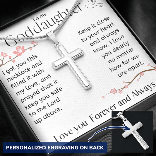 To My Goddaughter - Holy Dove - Engravable Snake Chain Cross - For Her - The Gift Eternal