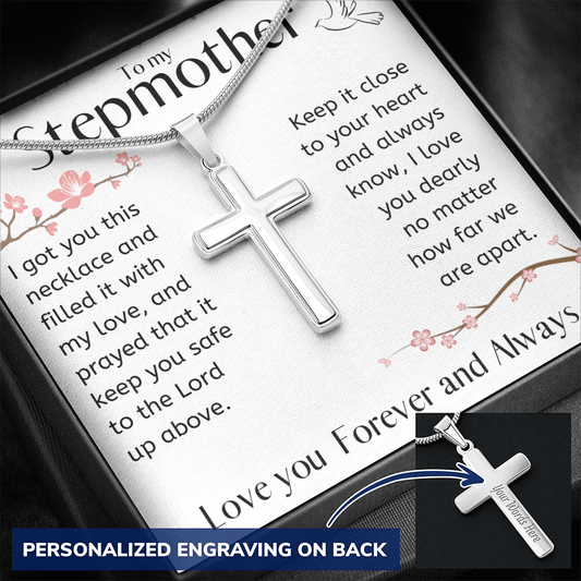 To My Stepmother - Holy Dove - Engravable Snake Chain Cross - For Her - The Gift Eternal