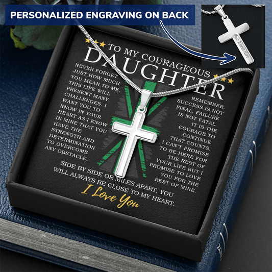 To My Courageous Daughter - UK Military Appreciation - Engravable Snake Chain Cross - The Gift Eternal