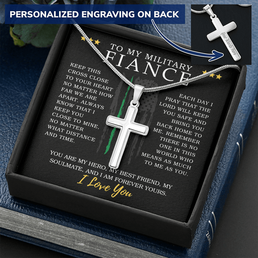 To My Military Fiance - US Military Appreciation - Engravable Snake Chain Cross - The Gift Eternal