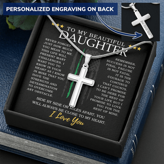 To My Military Daughter - US Military Appreciation - Engravable Snake Chain Cross - The Gift Eternal