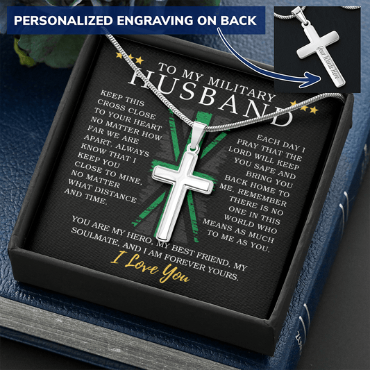 To My Military Husband - UK Military Appreciation - Engravable Snake Chain Cross - The Gift Eternal