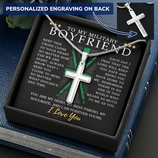 To My Military Boyfriend - UK Military Appreciation - Engravable Snake Chain Cross - The Gift Eternal
