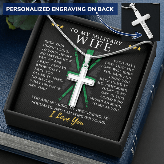To My Military Wife - UK Military Appreciation - Engravable Snake Chain Cross - The Gift Eternal