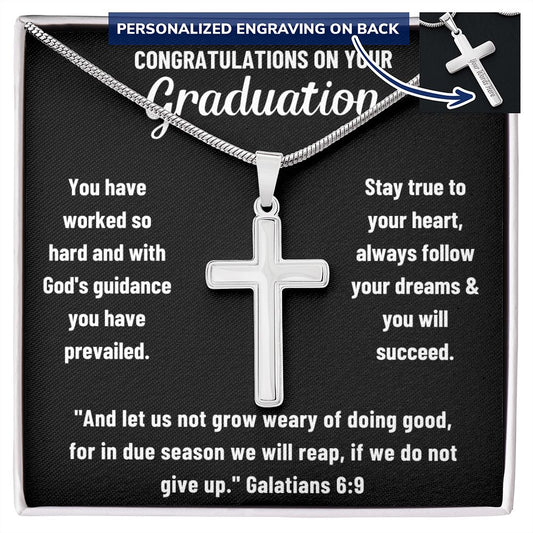 Christian Graduation - Congratulations on Your Graduation - Engraved Cross Necklace