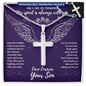As I Sit In Heaven Navy - From Your Son in Heaven - Engravable Snake Chain Cross Necklace - The Gift Eternal