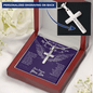 As I Sit In Heaven Navy - From Your Son in Heaven - Engravable Snake Chain Cross Necklace - The Gift Eternal