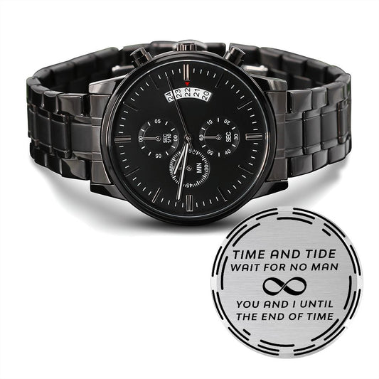 You and I Until The End of Time - Engraved Black Chronograph Watch