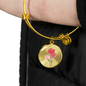 Carnation Illustration - Engravable January Flower Birth Month - Bangle Bracelet with Circle Pendant - The Gift Eternal
