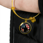 Daughter - Protected by a Veteran - Engravable Bangle Bracelet with Circle Pendant