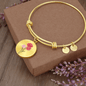Carnation Illustration - Engravable January Flower Birth Month - Bangle Bracelet with Circle Pendant - The Gift Eternal
