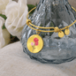 Carnation Illustration - Engravable January Flower Birth Month - Bangle Bracelet with Circle Pendant - The Gift Eternal