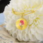 Carnation Illustration - Engravable January Flower Birth Month - Bangle Bracelet with Circle Pendant - The Gift Eternal
