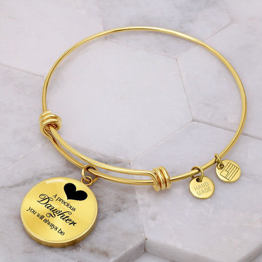 A Precious Daughter - Engravable Bangle Bracelet with Circle Pendant