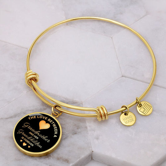 The Love Between - Grandmother and her Grandchildren - Engravable Bangle Bracelet with Circle Pendant