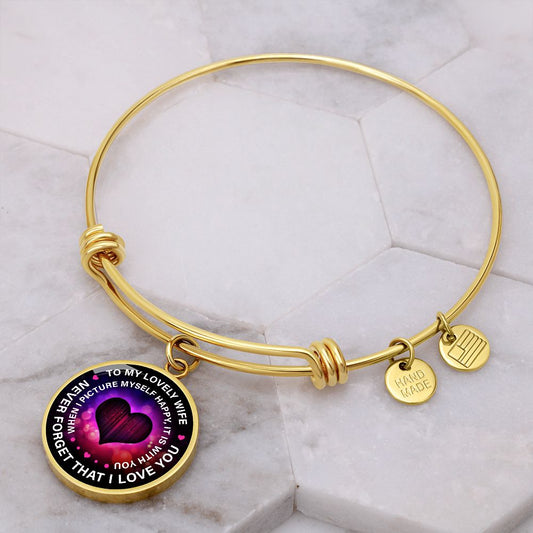 To My Lovely Wife - Engravable Bangle Bracelet with Circle Pendant