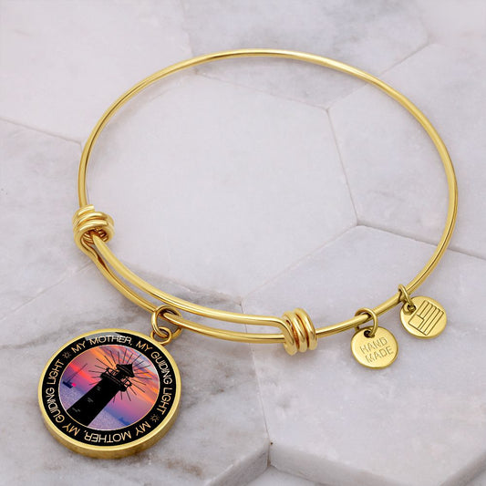 My Mother - My Guiding Light - Engravable Bangle Bracelet with Circle Pendant