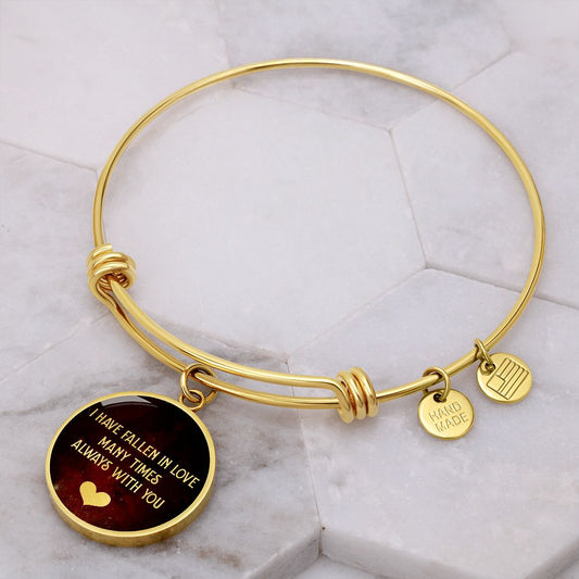 I Have Fallen In Love - Engravable Bangle Bracelet with Circle Pendant