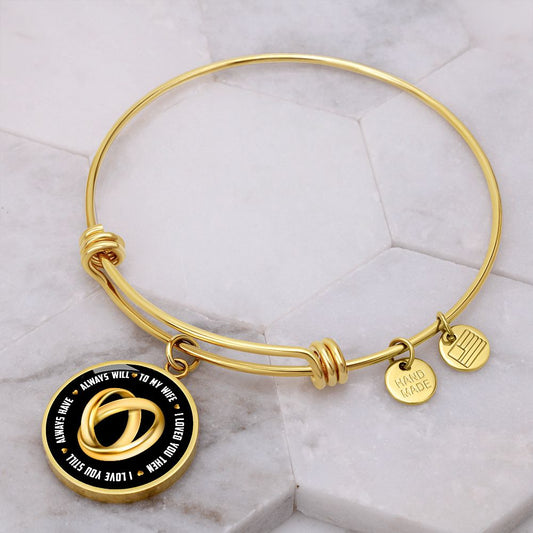 To My Wife - Always - Engravable Bangle Bracelet with Circle Pendant