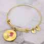 Carnation Illustration - Engravable January Flower Birth Month - Bangle Bracelet with Circle Pendant - The Gift Eternal