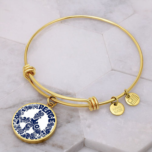 Peace - Engravable Bangle Bracelet with Circle Pendant