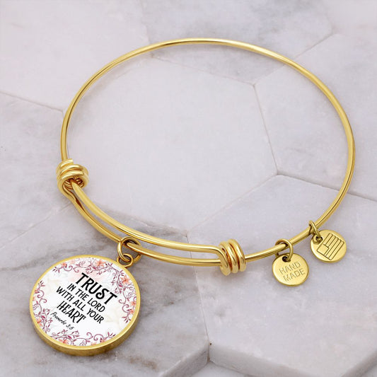 Trust in the Lord - Proverbs 3:5 - Engravable Bangle Bracelet with Circle Pendant