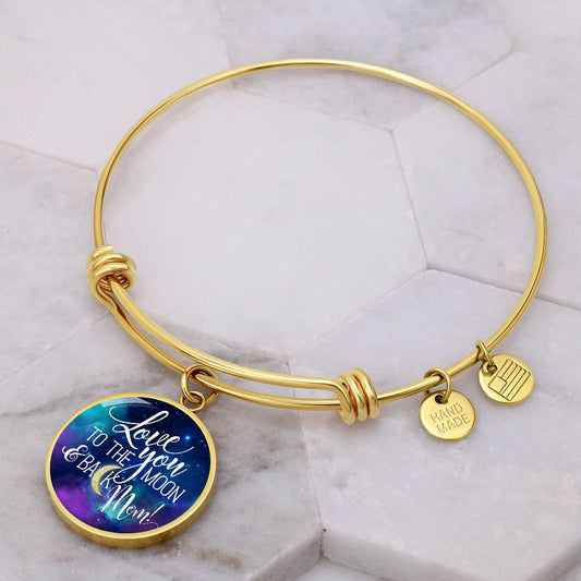 Love You To The Moon - Engravable Bangle Bracelet with Circle Pendant