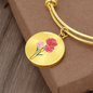 Carnation Illustration - Engravable January Flower Birth Month - Bangle Bracelet with Circle Pendant - The Gift Eternal