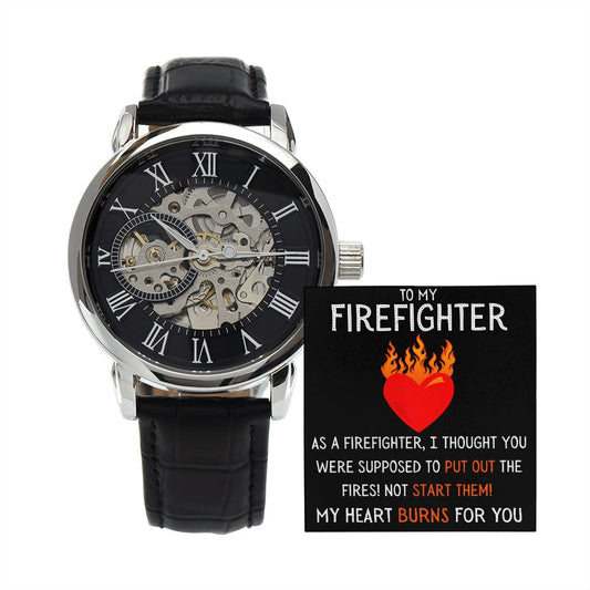 To My Firefighter - My Heart Burns for You - Men's Openwork Watch
