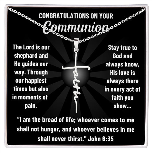 Christian First Communion Faith Cross Gift - Congratulations on Your Communion - Faith Cross Necklace for Her