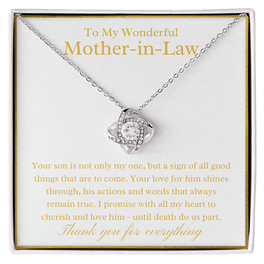 To My Wonderful Mother-In-Law from Daughter in Law - Golden Love - Wedding Gift Love Knot Necklace - The Gift Eternal