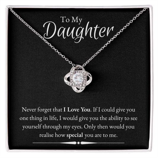 To My Daughter - Never Forget - Simply Eternal Black - Love Knot Necklace