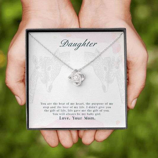 To My Daughter - You are the Beat of My Heart Love Knot Necklace
