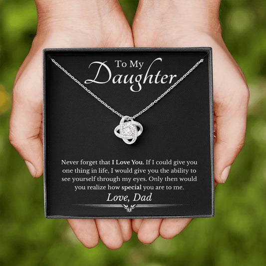 Daughter Gift from Dad - You are Special Black - Love Knot Necklace