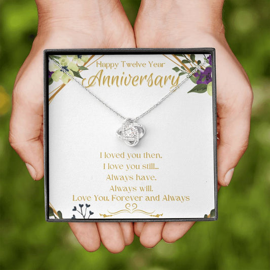 12th Year Wedding Anniversary Gift for Wife - Golden Floral - Love Knot Necklace - Perfect Gift for Her - Twelve Year Marriage Gift