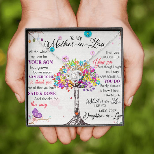 To My Mother-in Law Love your Daughter-in-Law Love Knot Necklace