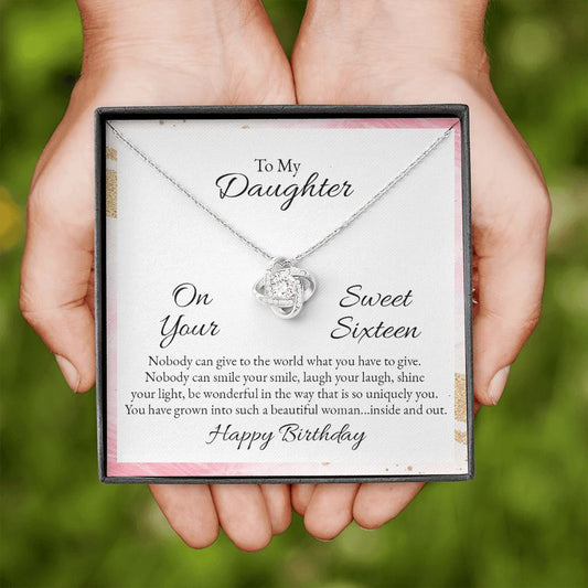 To My Daughter - On Your Sweet Sixteen - Love Knot Necklace