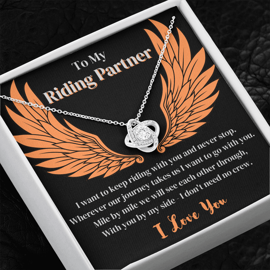 To My Riding Partner for Life - Harley Wings - Beautiful Love Knot Necklace for Her - The Gift Eternal