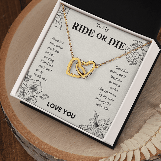 To My Ride or Die - Mono Floral - Beautiful Interlocking Hearts Necklace - The Gift Eternal