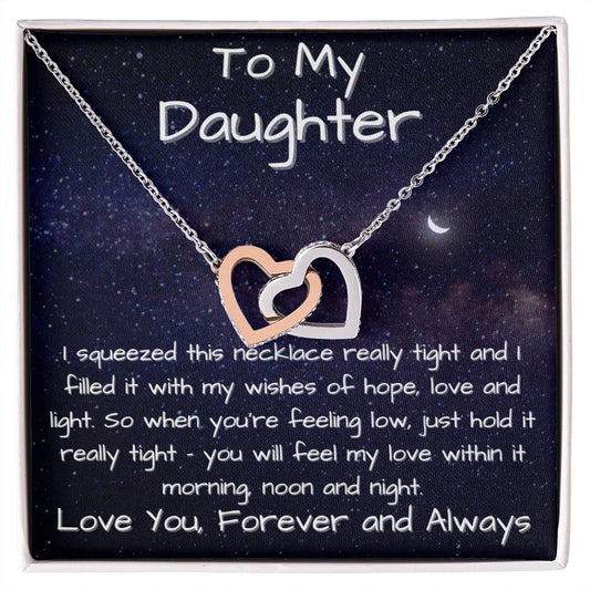 My Daughter - Love You Morning, Noon and Night - Interlocking Hearts Necklace