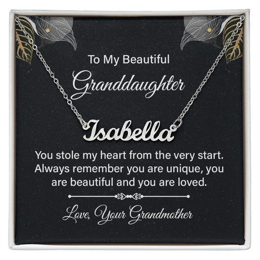 To my Beautiful Granddaughter - Love Grandmother - Personalized Name Necklace