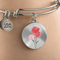 Carnation Illustration - Engravable January Flower Birth Month - Bangle Bracelet with Circle Pendant - The Gift Eternal
