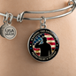Daughter - Protected by a Veteran - Engravable Bangle Bracelet with Circle Pendant